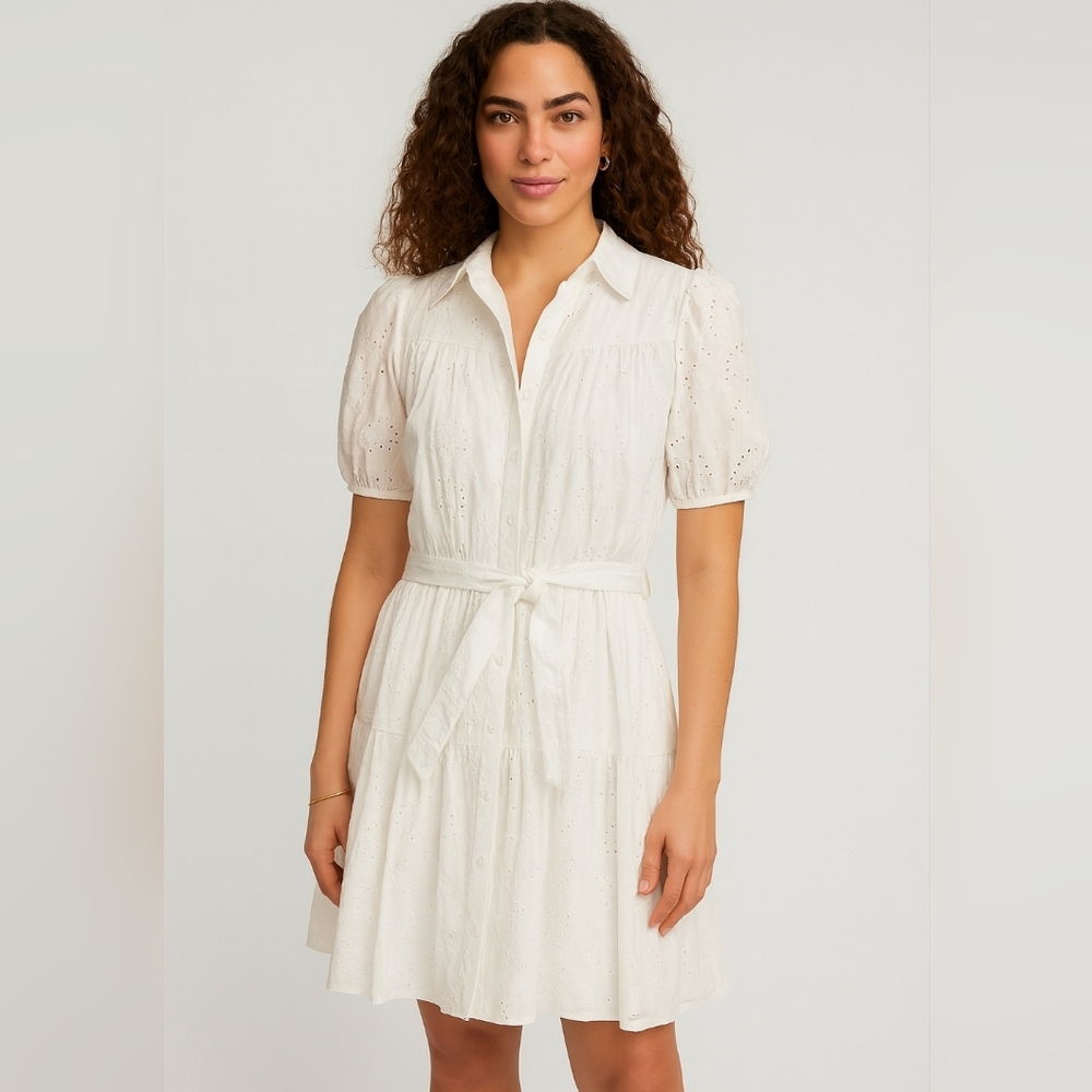 Target A New Day White Boho Belted Eyelet Button down Dress Size S